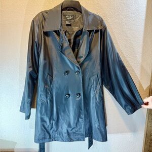 Elegant Fuda New York Black Double-Breasted Trench Coat